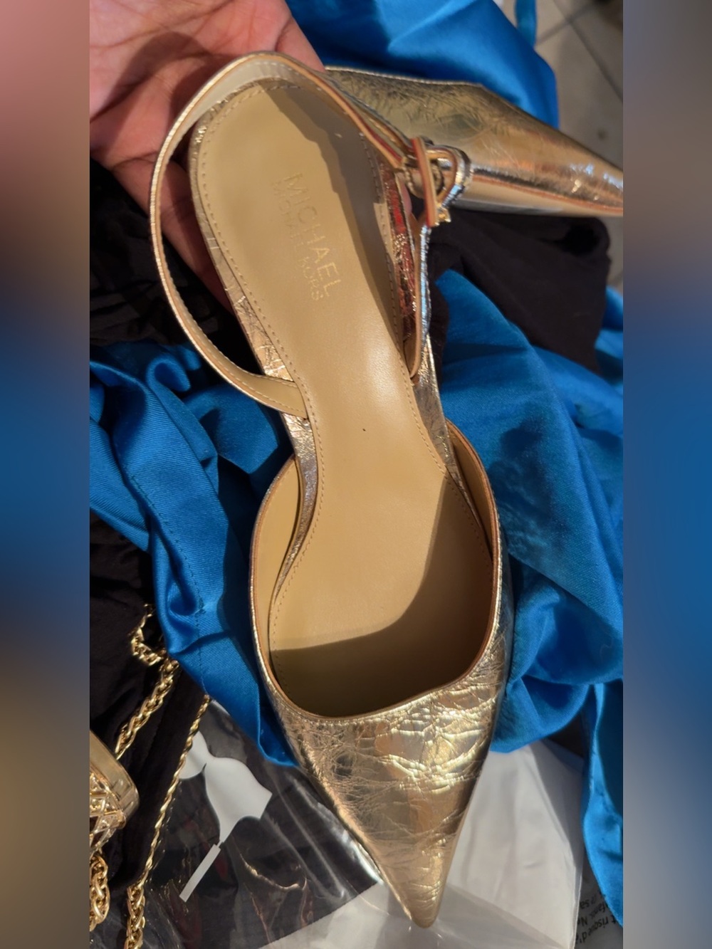 Michael Kors Gold Pointed Toe Slingback Heel